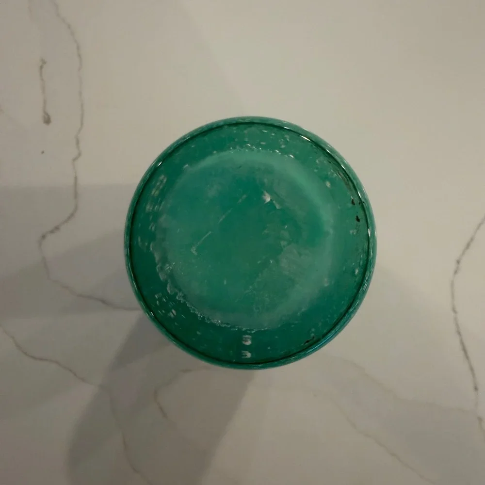Teal Green Controlled Bubble Art Glass Bud Vase Swirl‎ Rim Weighted Base